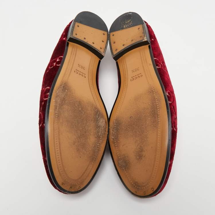 Pre Owned Gucci Red GG Velvet Jordaan Loafers Size 38.5