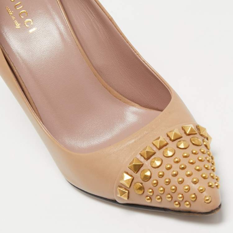 Pre Owned Gucci Beige Leather Studded Coline Pumps Size 36