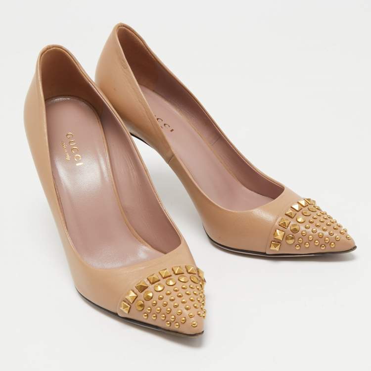 Pre Owned Gucci Beige Leather Studded Coline Pumps Size 36