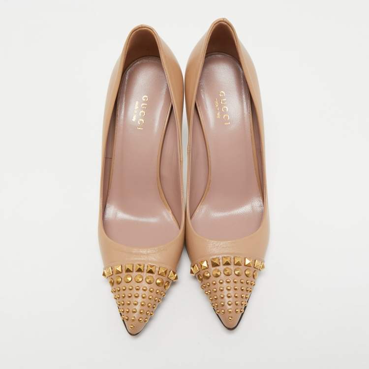 Pre Owned Gucci Beige Leather Studded Coline Pumps Size 36