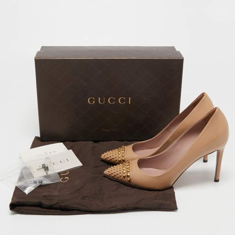 Pre Owned Gucci Beige Leather Studded Coline Pumps Size 36