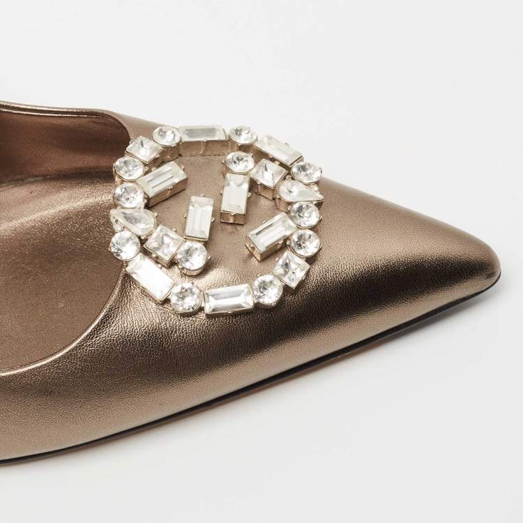 Pre Owned Gucci Metallic Leather Crystal Embellished GG Pumps Size 39.5