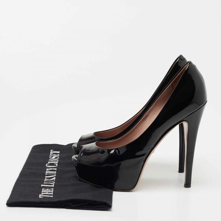 Pre Owned Gucci Black Patent Leather Sofia Pumps Size 36.5