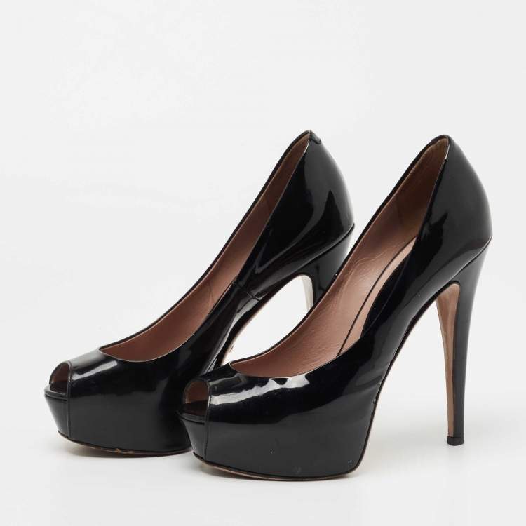Pre Owned Gucci Black Patent Leather Sofia Pumps Size 36.5