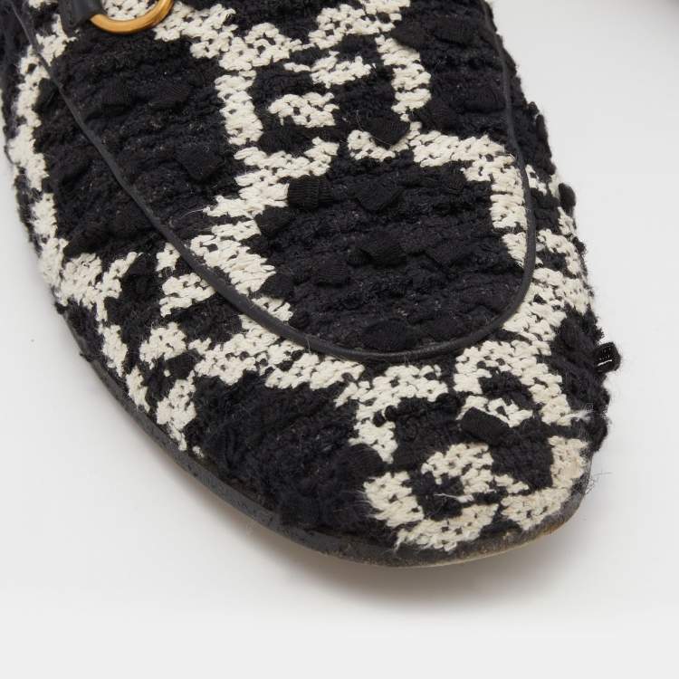 Pre Owned Gucci Black/White Tweed Jordaan Horsebit Loafers Size 38