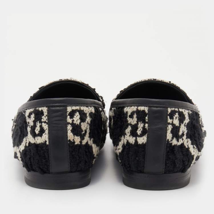 Pre Owned Gucci Black/White Tweed Jordaan Horsebit Loafers Size 38
