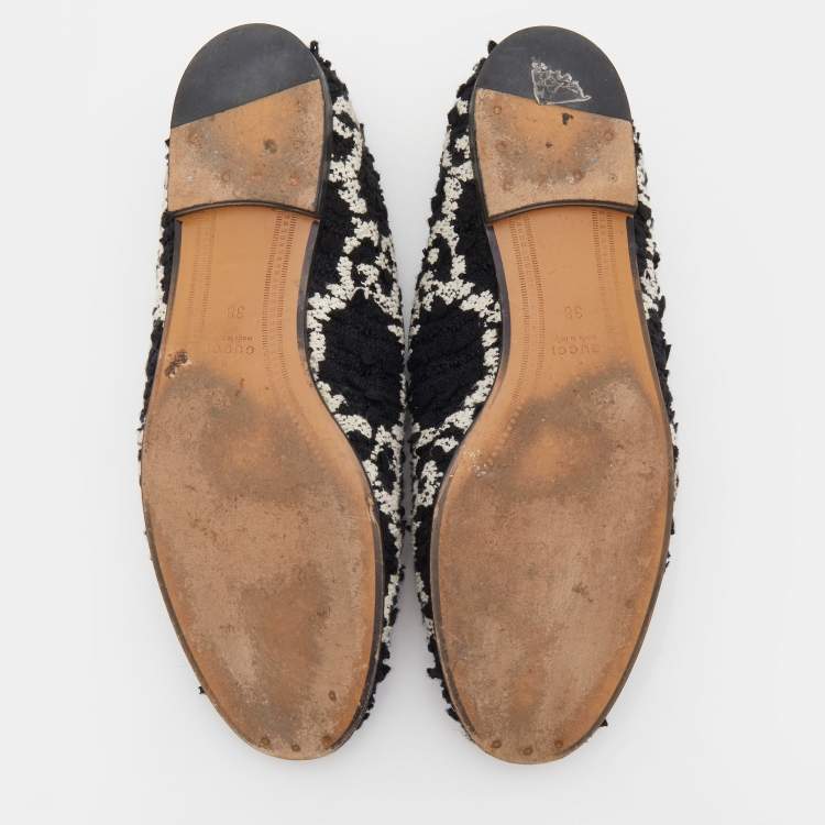 Pre Owned Gucci Black/White Tweed Jordaan Horsebit Loafers Size 38