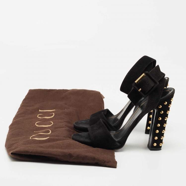 Pre Owned Gucci Black Suede Studded Ankle Wrap Sandals Size 37