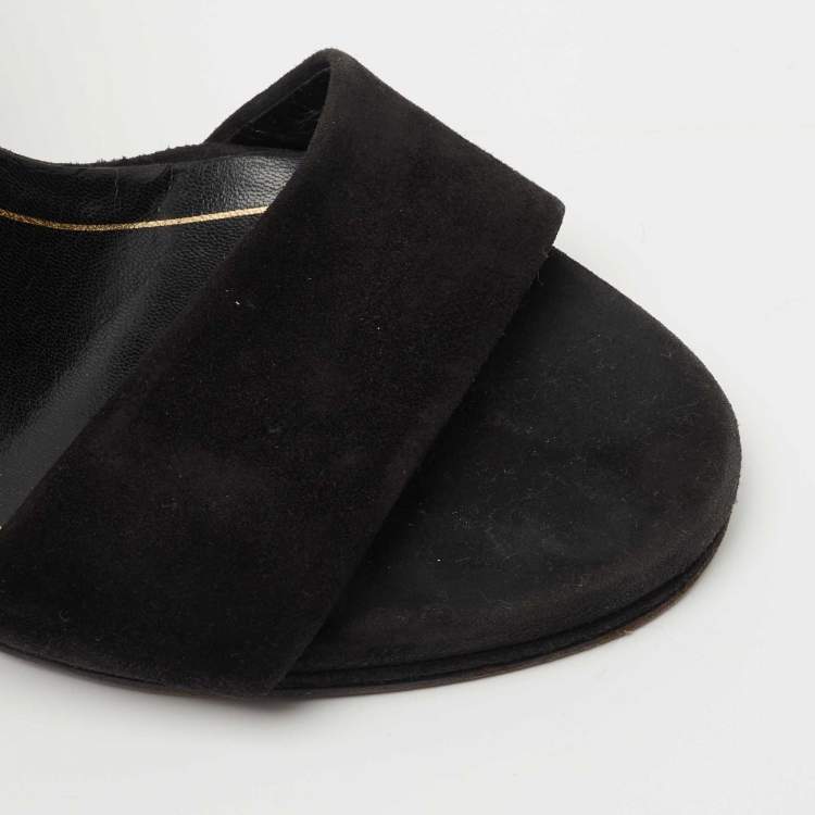Pre Owned Gucci Black Suede Studded Ankle Wrap Sandals Size 37