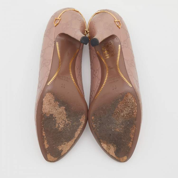 مملوكة مسبقًا Gucci Pink Guccissima Leather Horsebit Heel Pumps Size 36