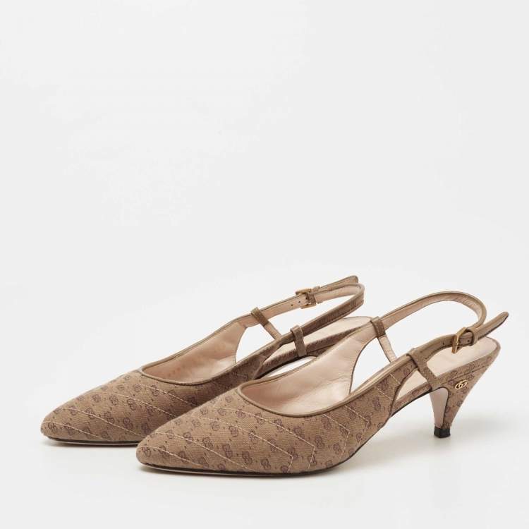 Pre Owned Gucci Brown GG Canvas Slingback Pumps Size 37.5