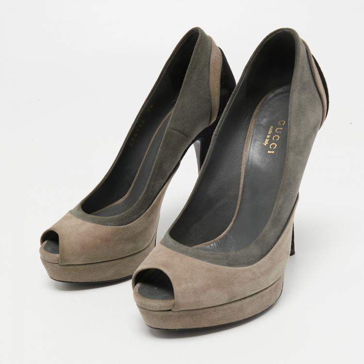 مملوكة مسبقًا Gucci  Multicolor Suede Tricolour Peep Toe Platform Pumps Size 36