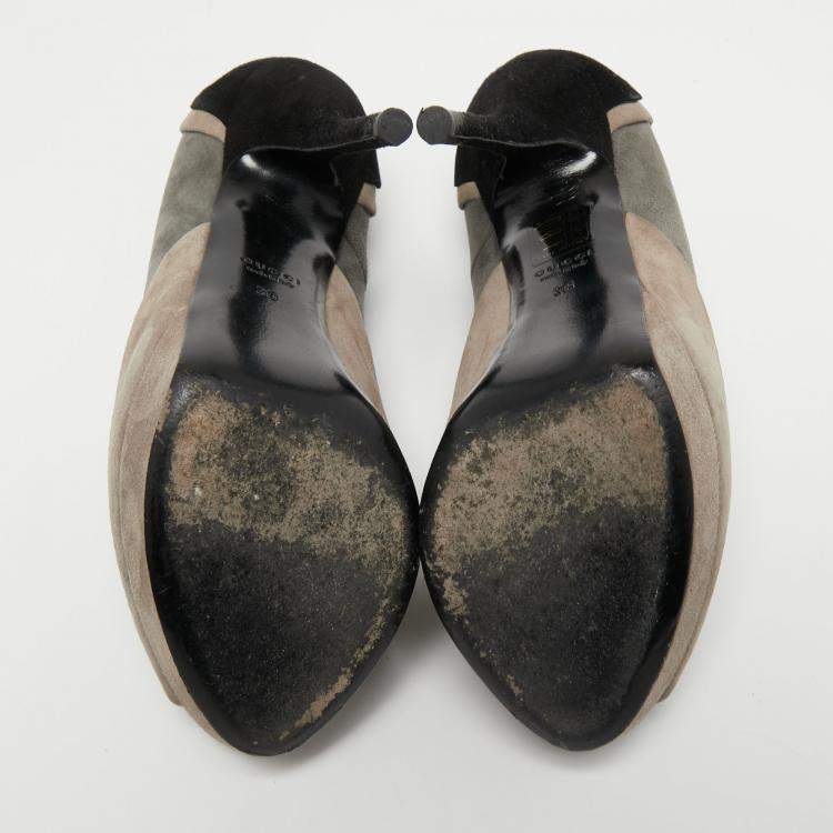 مملوكة مسبقًا Gucci  Multicolor Suede Tricolour Peep Toe Platform Pumps Size 36