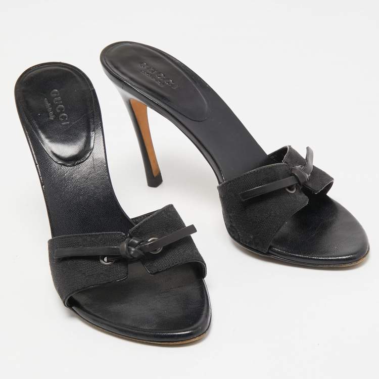 Pre Owned Gucci Black Monogram Canvas  Slide Sandals Size 35