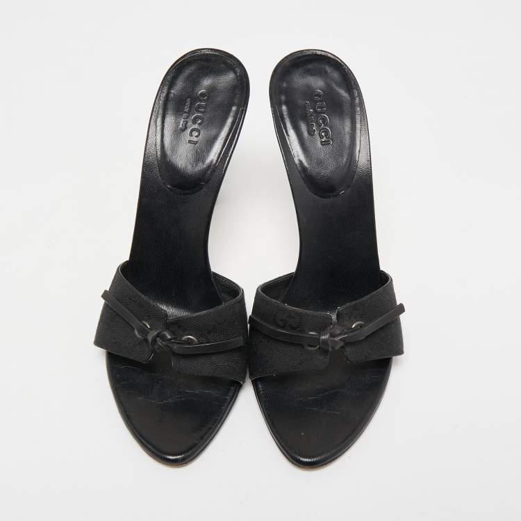 Pre Owned Gucci Black Monogram Canvas  Slide Sandals Size 35