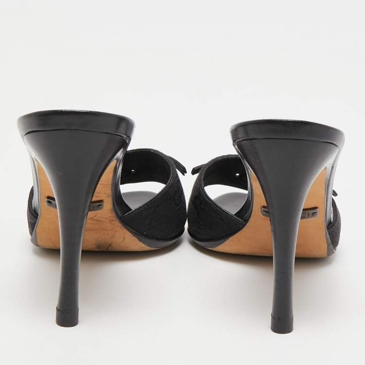 Pre Owned Gucci Black Monogram Canvas  Slide Sandals Size 35