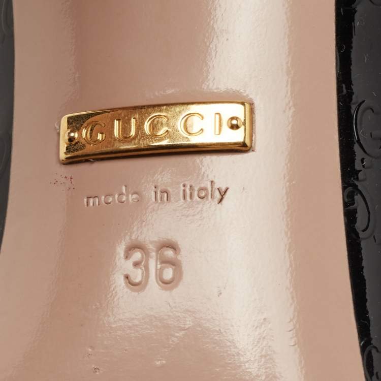 Pre Owned Gucci Black Micro Guccissima Patent Leather Horsebit Peep Toe Pumps Size 36