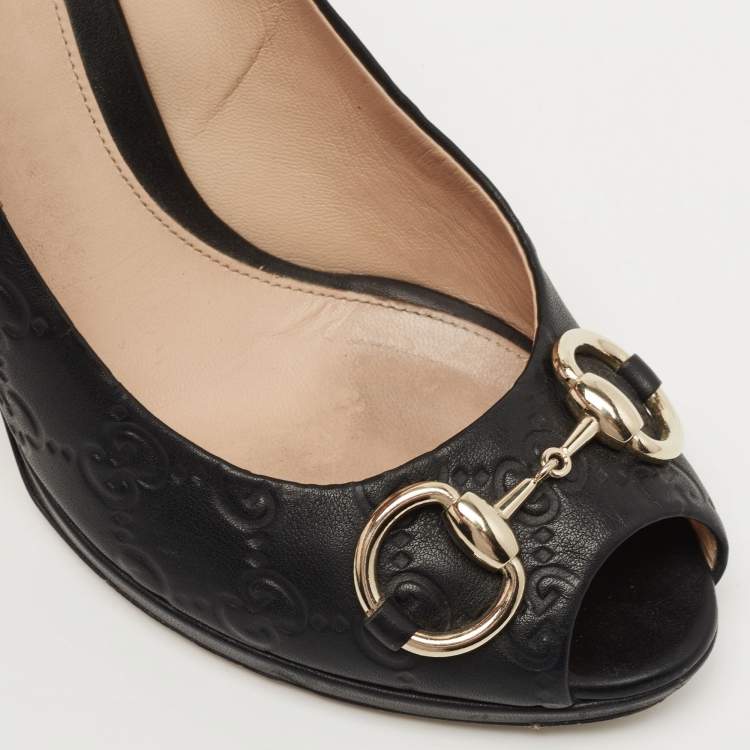 Pre Owned Gucci Black Guccissima Leather Horsebit Hollywood Pumps Size 37.5