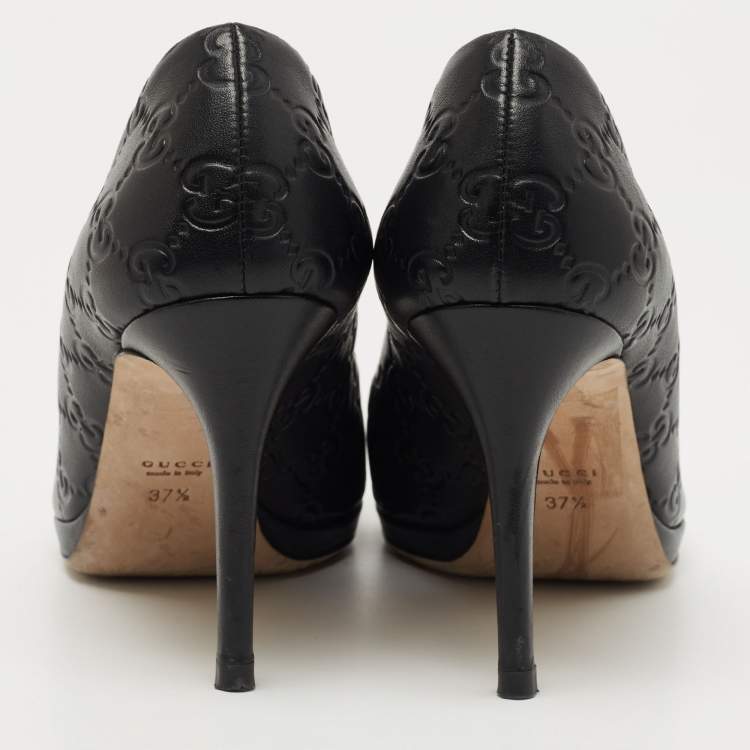Pre Owned Gucci Black Guccissima Leather Horsebit Hollywood Pumps Size 37.5