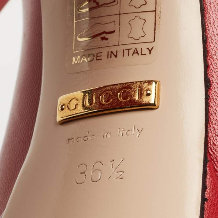 Pre Owned Gucci Red Leather Double G Fringes Platform Pumps Size 36.5