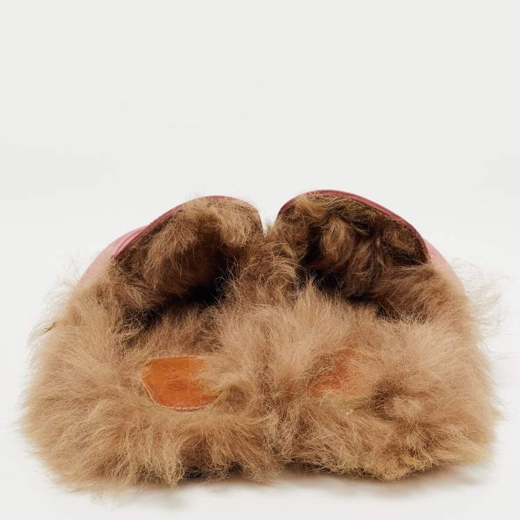 Pre Owned Gucci Prink Leather and Fur Princetown Mules Size 36
