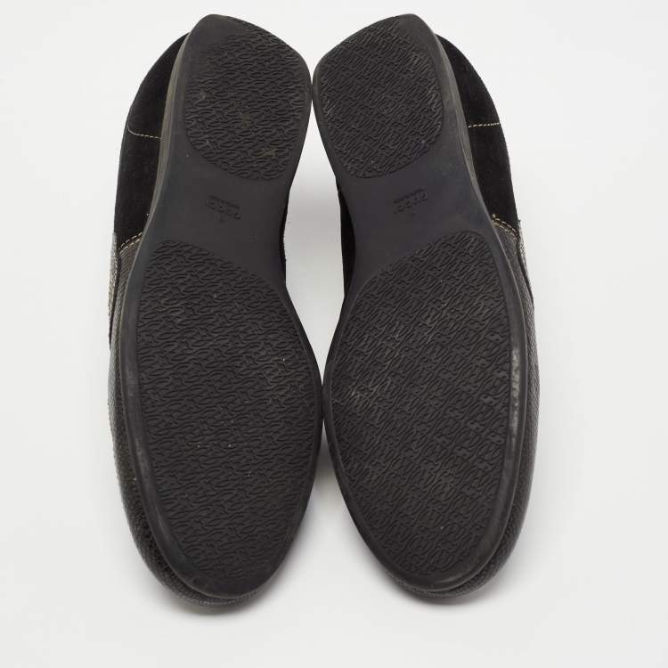 Pre Owned Gucci Black Suede and Textured Leather GG Low Top Sneakers Size 38