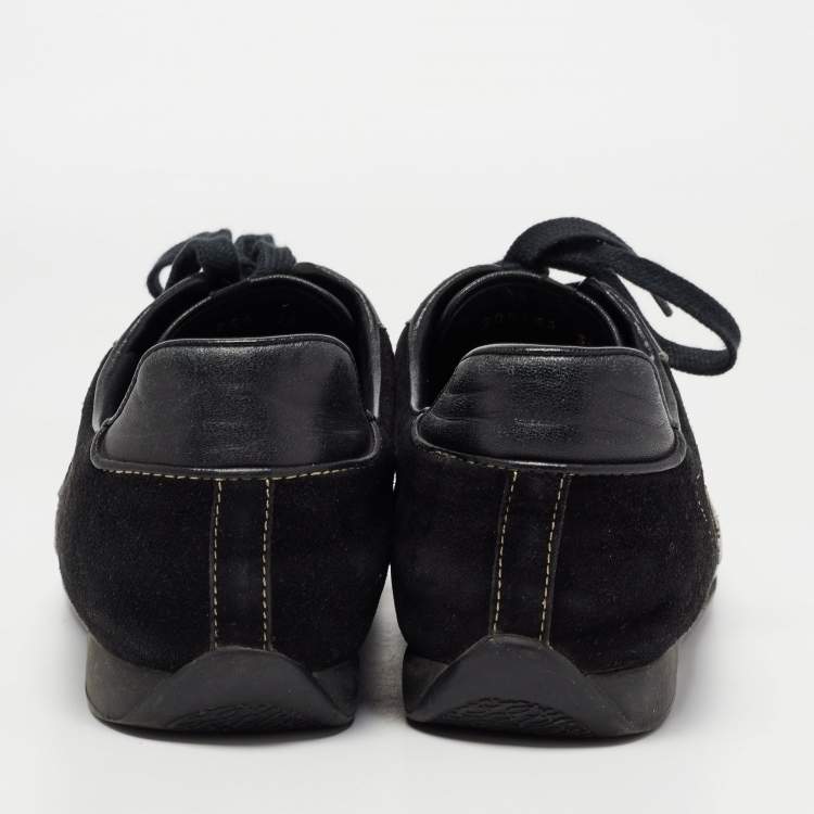 Pre Owned Gucci Black Suede and Textured Leather GG Low Top Sneakers Size 38