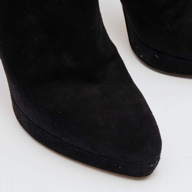 Pre Owned Gucci Black Suede Ankle Length Platform Boots Size 37
