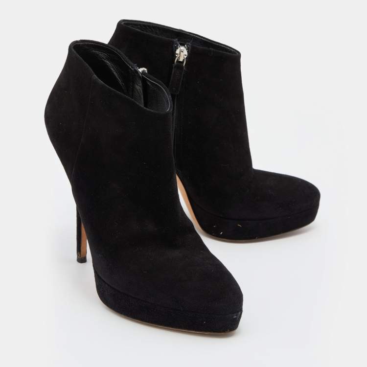 Pre Owned Gucci Black Suede Ankle Length Platform Boots Size 37