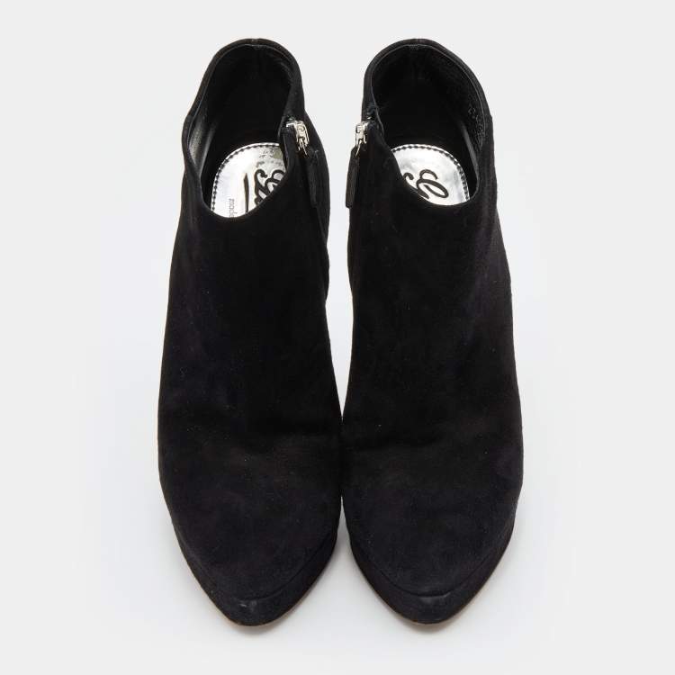 Pre Owned Gucci Black Suede Ankle Length Platform Boots Size 37