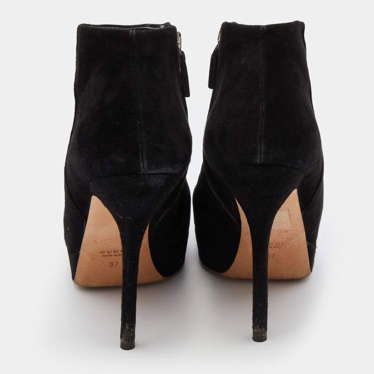 Pre Owned Gucci Black Suede Ankle Length Platform Boots Size 37