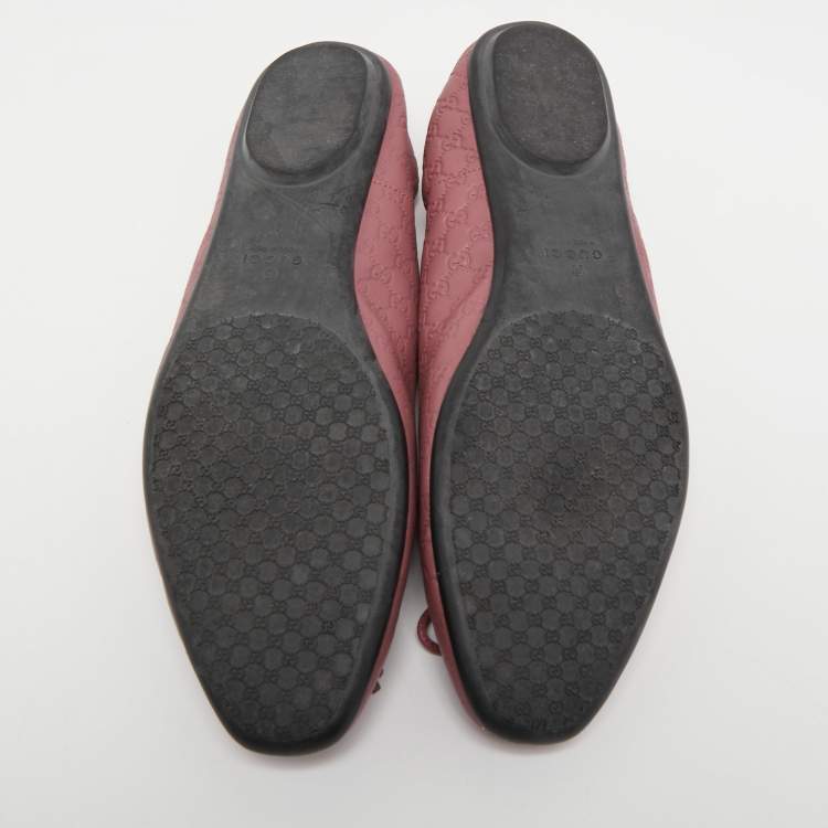 Pre Owned Gucci Pink Guccissima Leather Bow Scrunch Ballet Flats Size 37.5