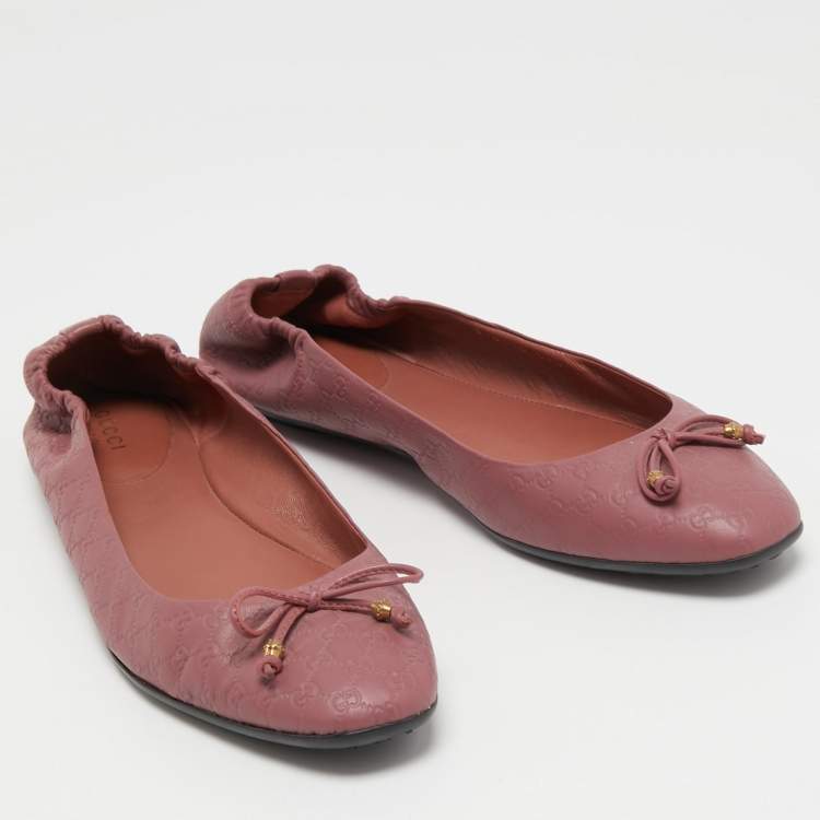 Pre Owned Gucci Pink Guccissima Leather Bow Scrunch Ballet Flats Size 37.5
