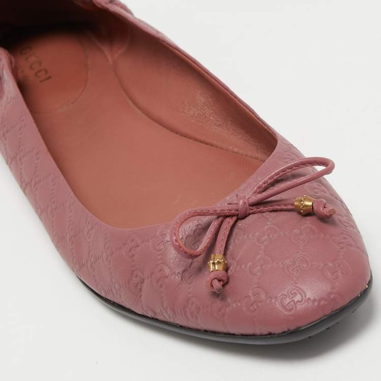 Pre Owned Gucci Pink Guccissima Leather Bow Scrunch Ballet Flats Size 37.5