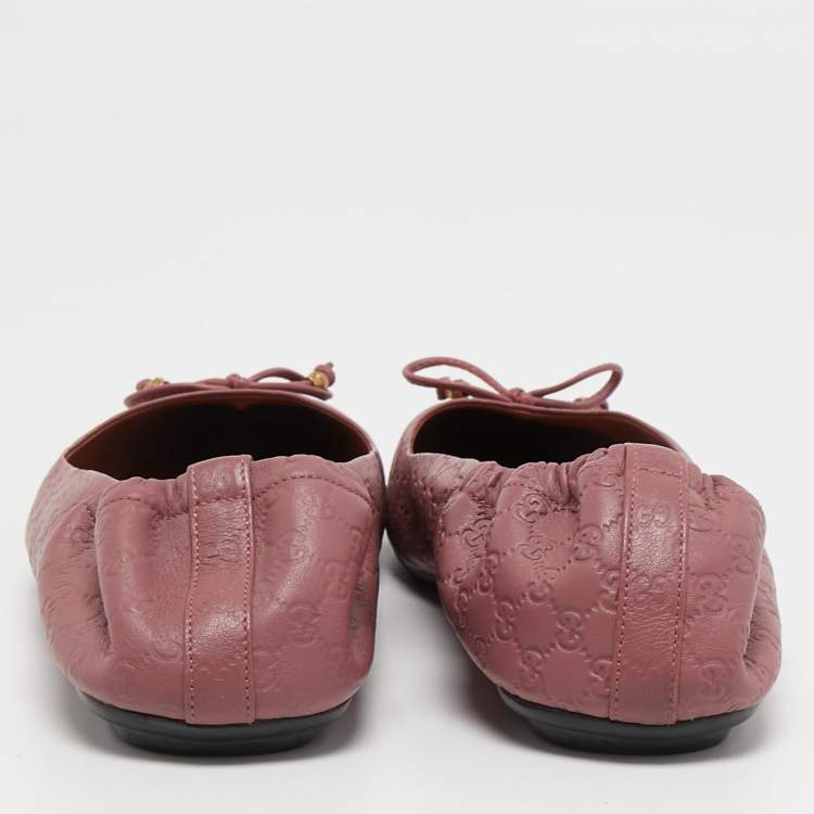Pre Owned Gucci Pink Guccissima Leather Bow Scrunch Ballet Flats Size 37.5