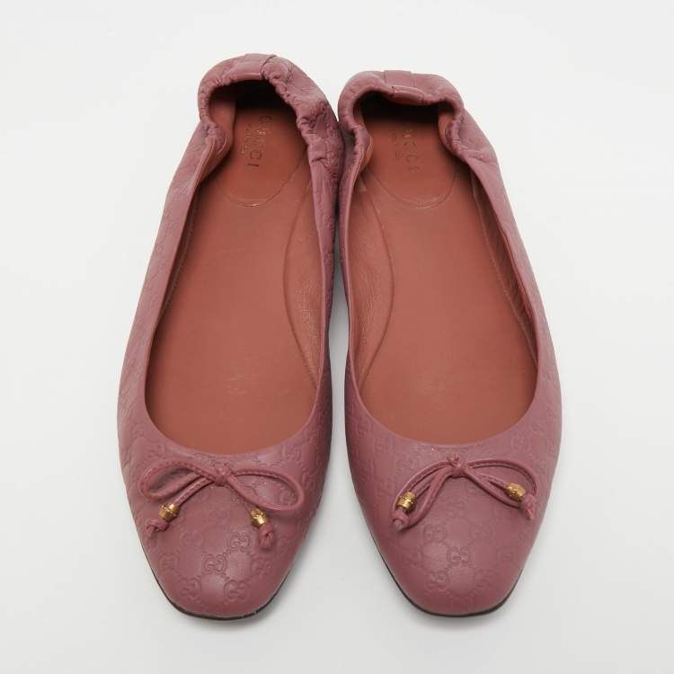 Pre Owned Gucci Pink Guccissima Leather Bow Scrunch Ballet Flats Size 37.5