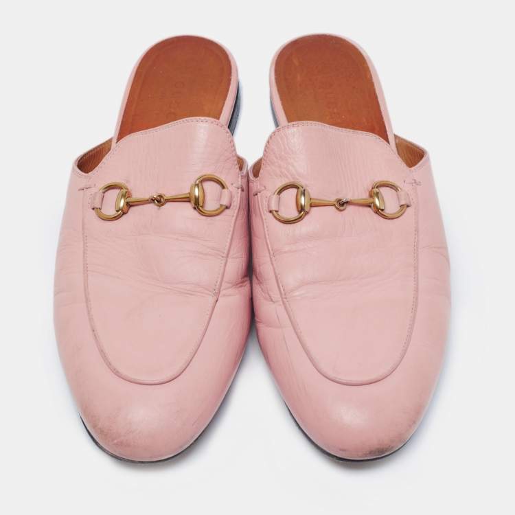 مملوكة مسبقًا Gucci Pink Leather Princetown Flat Mules Size 38.5