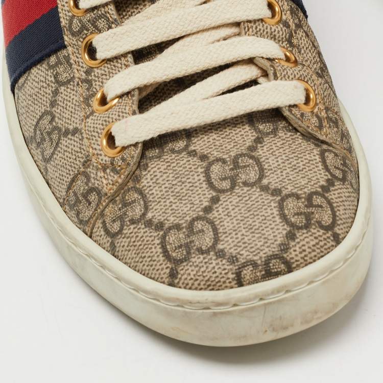 Pre Owned Gucci Brown/Beige GG Supreme Canvas Ace Sneakers Size 35