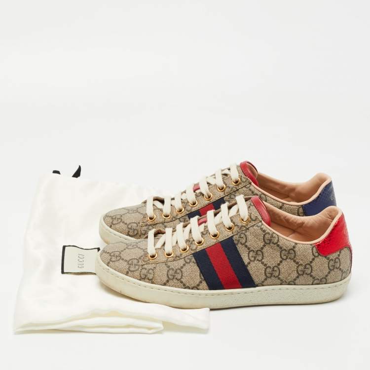Pre Owned Gucci Brown/Beige GG Supreme Canvas Ace Sneakers Size 35