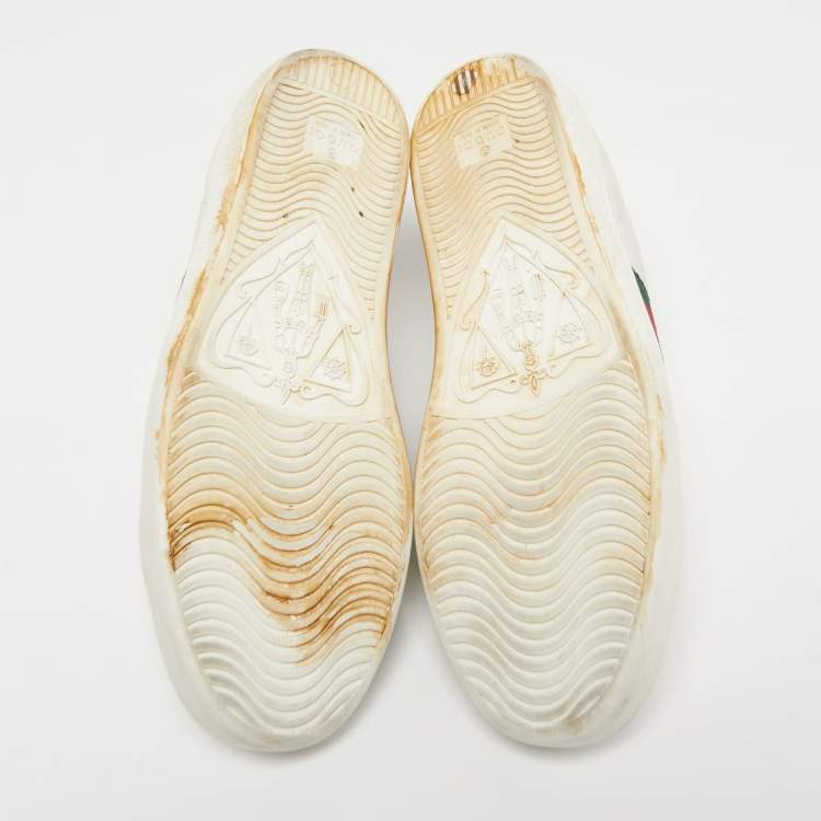 Pre Owned Gucci White Leather Bee Embroidered Ace Sneakers Size 38