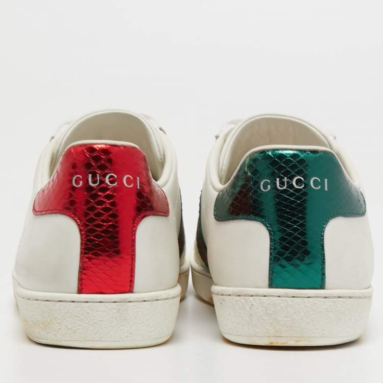 Pre Owned Gucci White Leather Bee Embroidered Ace Sneakers Size 38