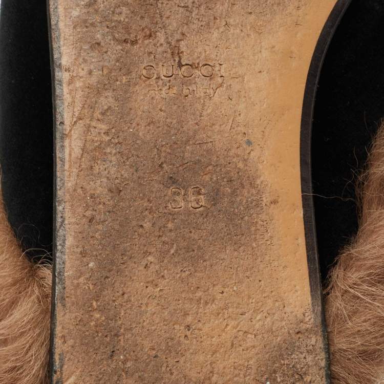 Pre Owned Gucci Black Velvet and Fur Princetown Flat Mules Size 36