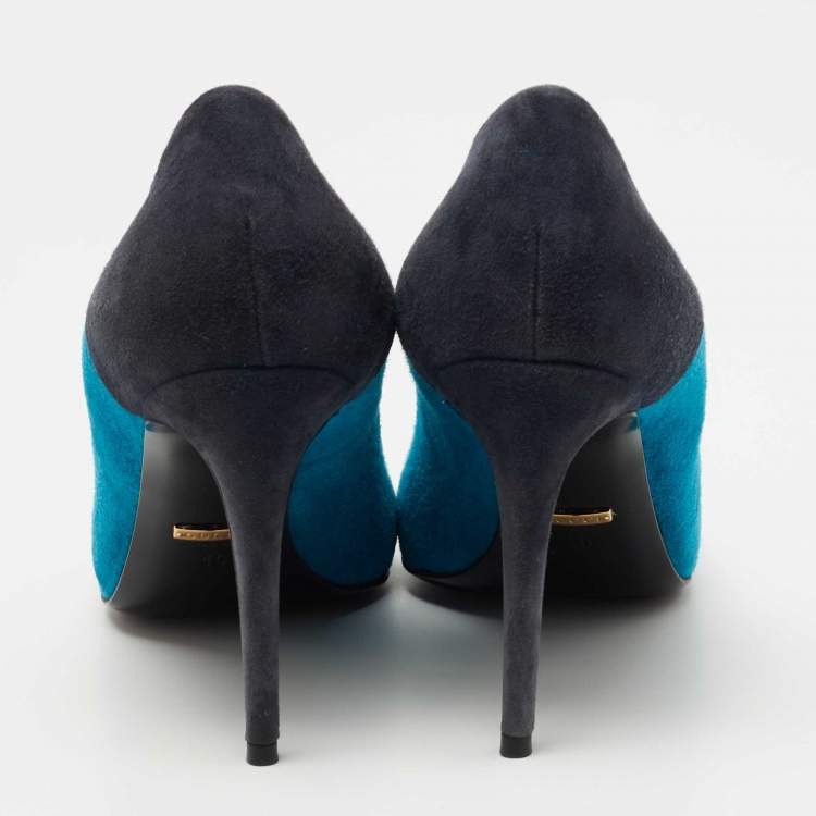 Pre Owned Gucci Tricolor Suede and Leather Pointed Cap Toe Pumps Size 40