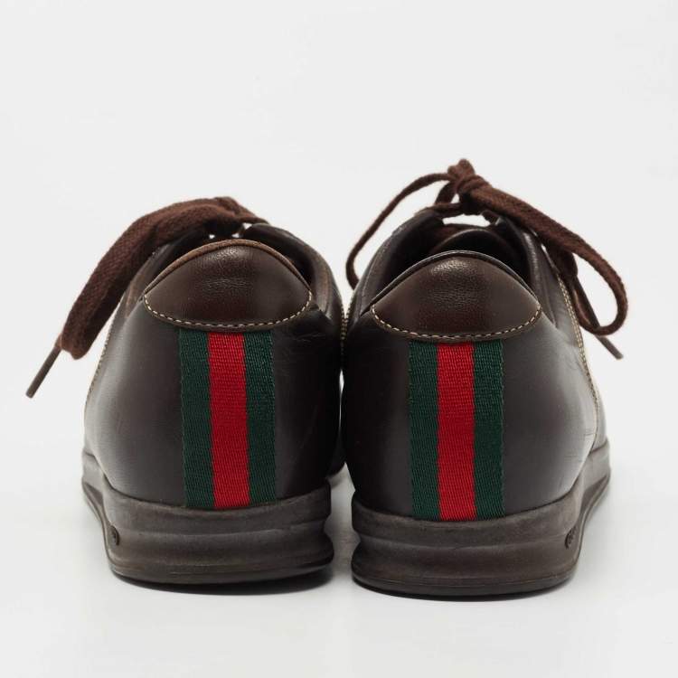 Pre Owned Gucci Brown/Beige GG Canvas and Leather Low Top Sneakers Size 37.5