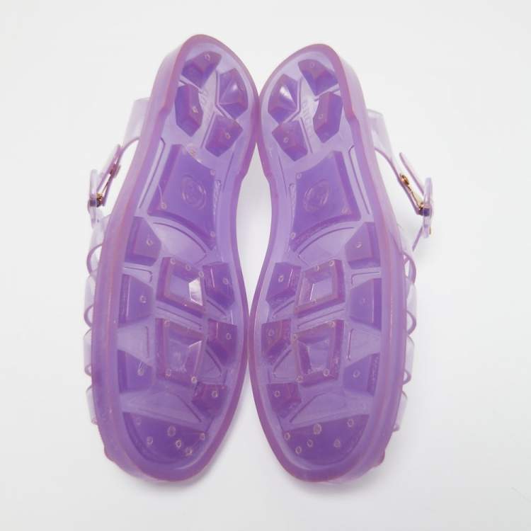 Pre Owned Gucci Purple Jelly Logo Embossed Flat Sandals Size 38