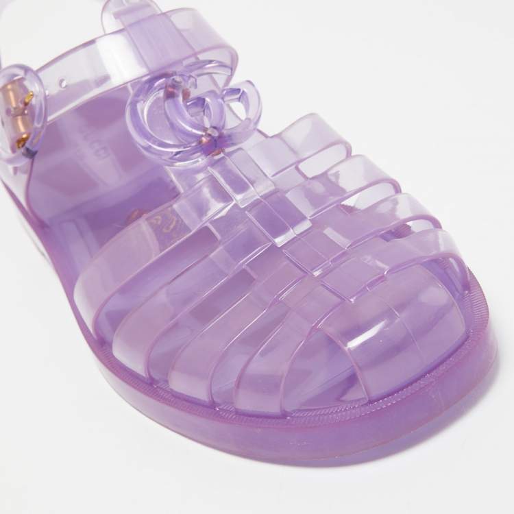 Pre Owned Gucci Purple Jelly Logo Embossed Flat Sandals Size 38