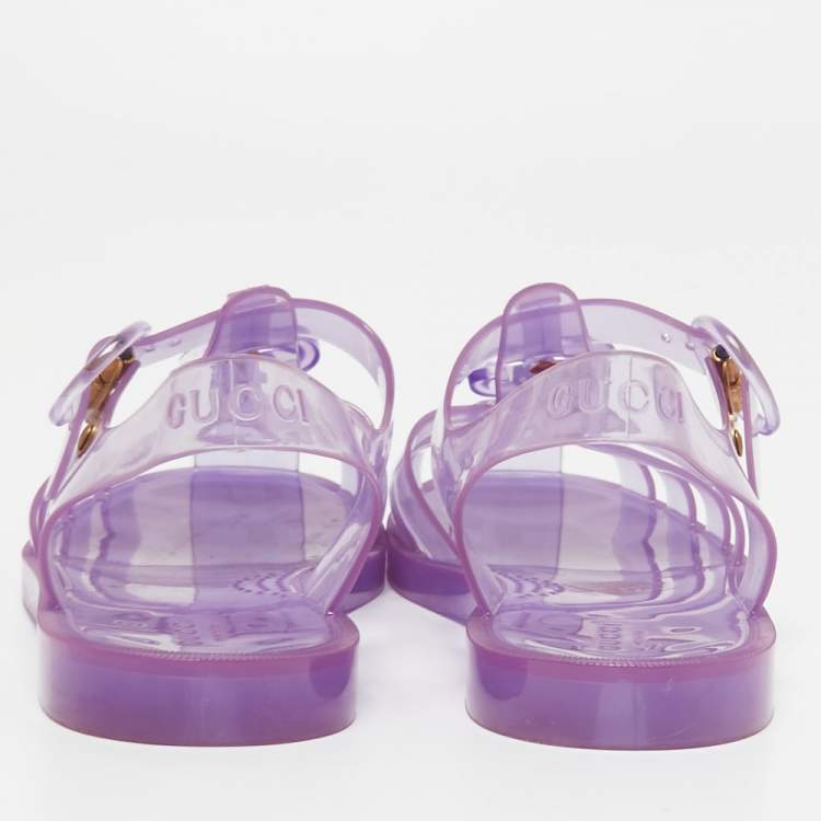 Pre Owned Gucci Purple Jelly Logo Embossed Flat Sandals Size 38