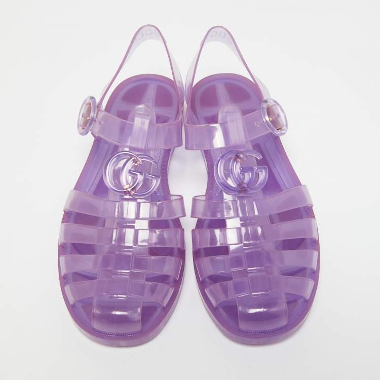 Pre Owned Gucci Purple Jelly Logo Embossed Flat Sandals Size 38