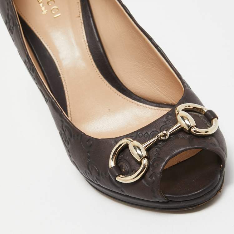 Pre Owned Gucci Brown Guccissima Leather Kid Horsebit Pumps Size 36.5