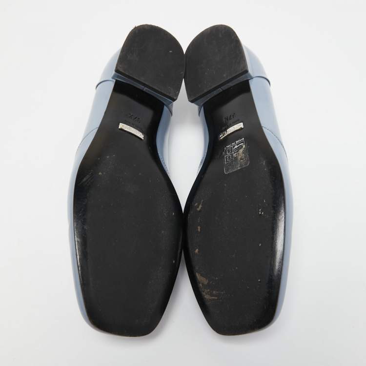 Pre Owned Gucci Light Blue Glossy Leather Horsebit Loafers Size 37.5